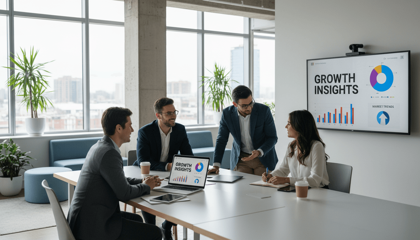 Business team reviewing data analytics and IT solutions